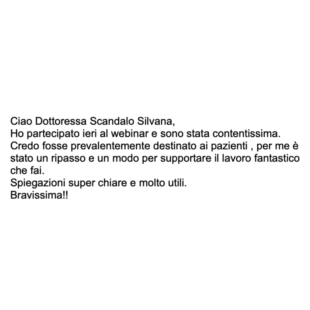 Messaggio dopo un webinar di Silvana: la partecipante apprezza la chiarezza e l’utilità delle spiegazioni.
